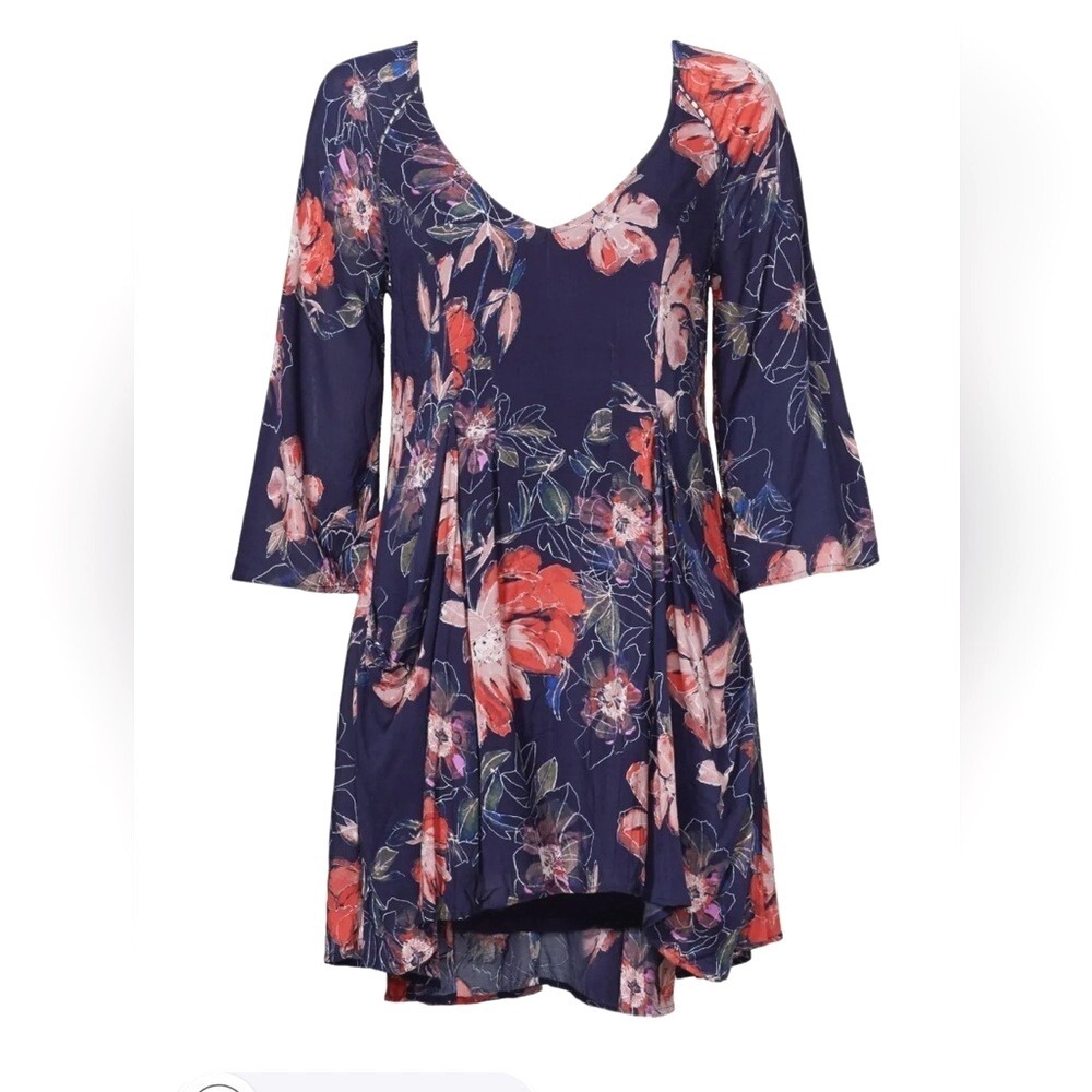 VTG Whimsigoth Free People Womens Dress Tunic XS 2 Floral Trapeze Boho Festival